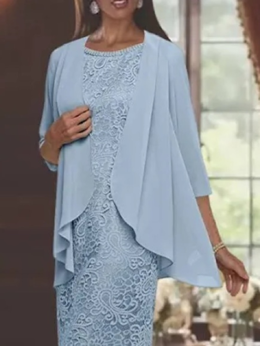 Oleg Cassini:?Size 14 mother of the bride Light Blue Lace Midi Dress with Jacket